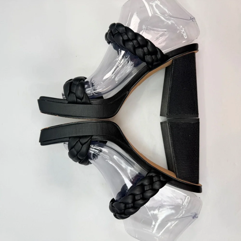 Dolce Vita Womens 7.5 Ashby Platform Sandals Black Braided Square Toe Block Heel